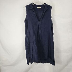 Stark X Sleeveless Collared Shirtdress In Navy Women's  Size Small Muslin Cotton